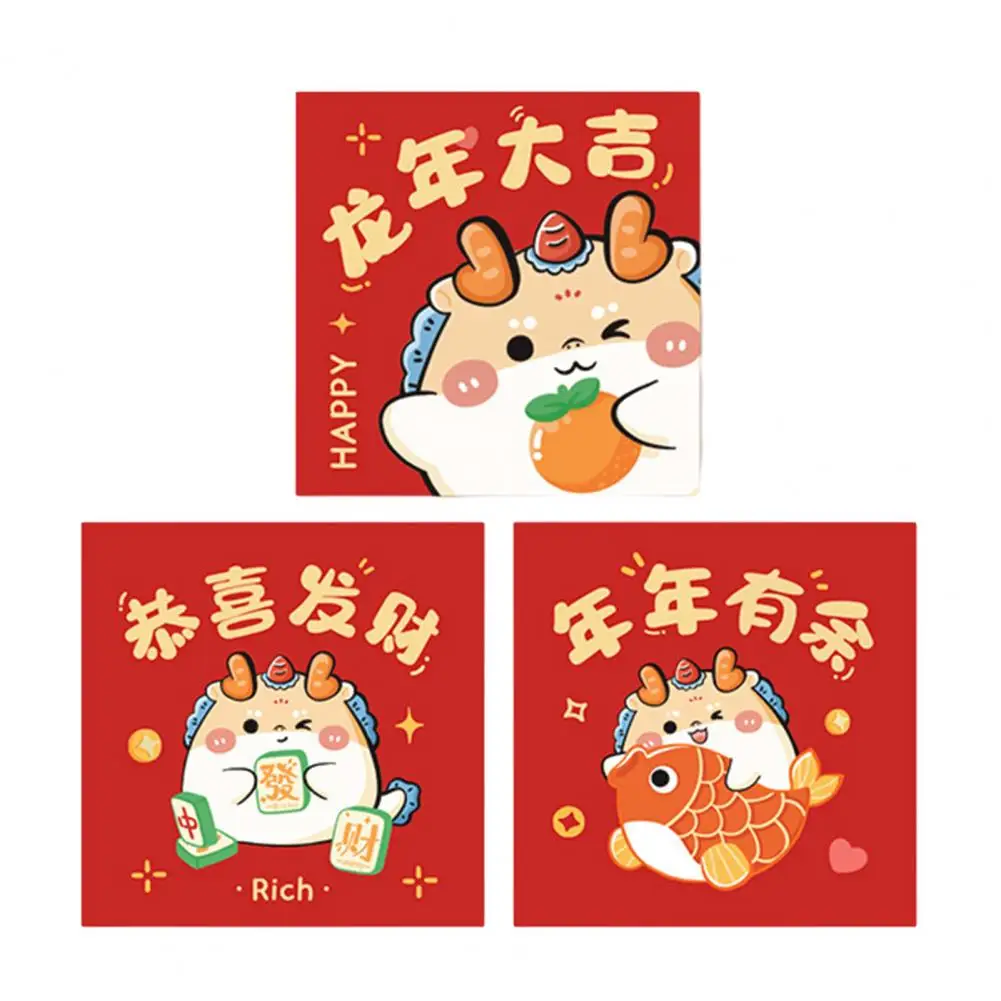 

Festive Envelopes Traditional Chinese New Year Envelopes with Dragon Pattern Good Blessing Letters Set of 6 Gilded for Wedding