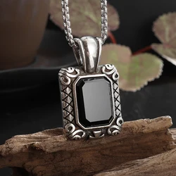 Vintage Geometric Rectangular Pendant Cut Black Crystal Necklace for Men Women Fashion Casual Party Jewelry Gifts