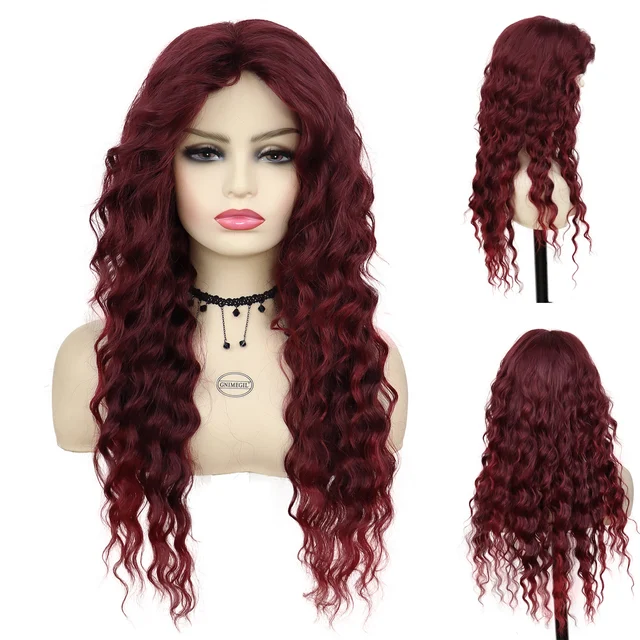 GNIMEGIL Synthetic Long Curly Wigs for Women Ombre Blonde Wig with Bangs Costume Wig for Girls Sexy Blond Wigs with Dark Roots 789-7