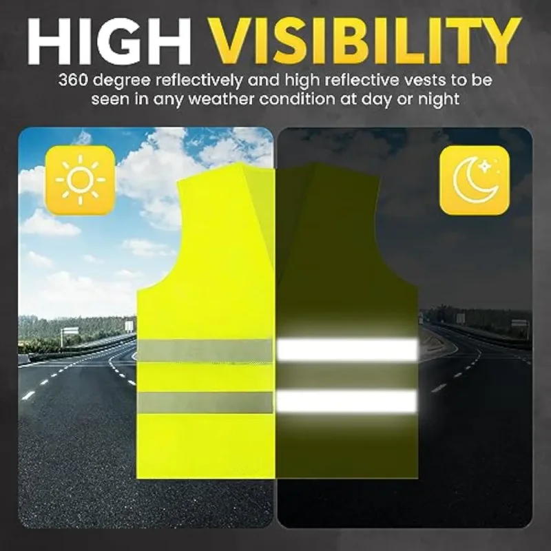 Car Reflective Clothing for Safety Traffic Safety Vest Yellow Visibility High Visibility Outdoor For Running Cycling Sports Vest
