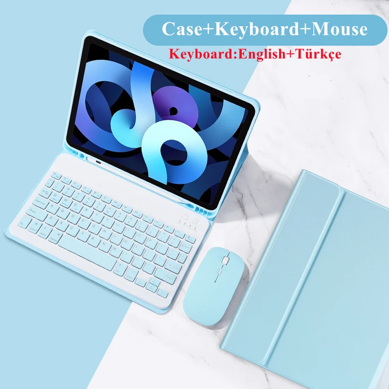 iPad Air Case with Pencil Holder and Wireless Bluetooth Keyboard & Mouse