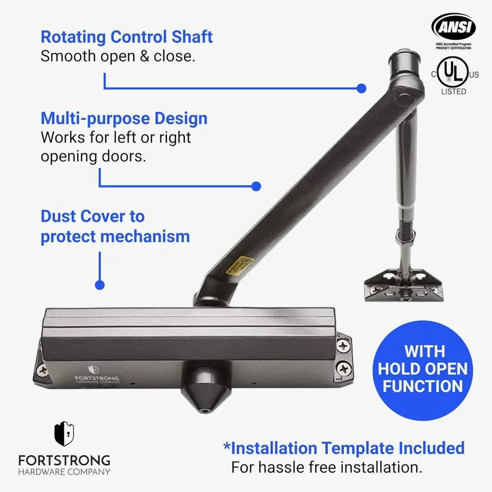 FORTSTRONG FS-7600 Grade 1 Commercial Door Closer with Adjustable Hold-Open Feature