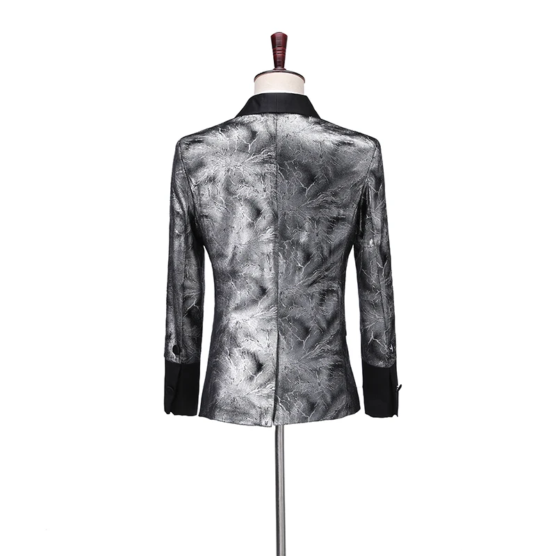 Latest Coat Pant Designs Slim Shiny Silver Smoking Jacket Italian Tuxedo Dress Double Breasted Men Suits For Wedding Groom