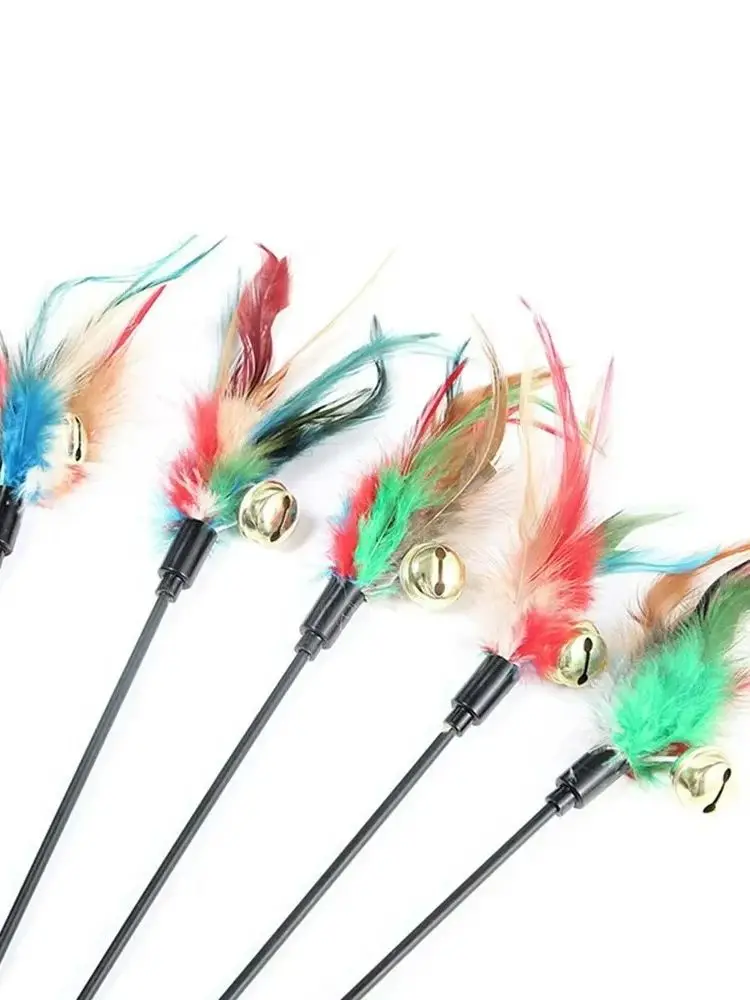 Interactive Cat Wand With Colorful Feathers And Bell 5-piece Set_voghion.com