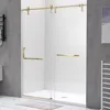 Shower Door Gold Frameless Sliding Shower Door with Additional Towel Bar, 56-60.in W x 75.in H Shower Glass Door with 5/16" 8mm 1
