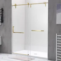 Shower Door Gold Frameless Sliding Shower Door with Additional Towel Bar, 56-60.in W x 75.in H Shower Glass Door with 5/16" 8mm 1