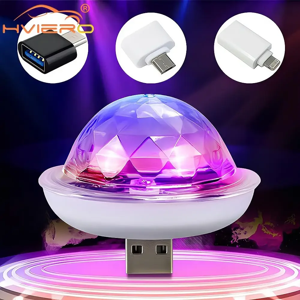 Car LED RGB USB Dj Lamps Bar Night Light Stage Atmosphere Decorative Micro Disco Ball Sound Party Projection