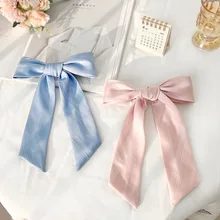 

New Spring High quality Korean Solid color striped fabric hairpin large bow Ponytail Barrettes top clip For Lady Hair Accessorie