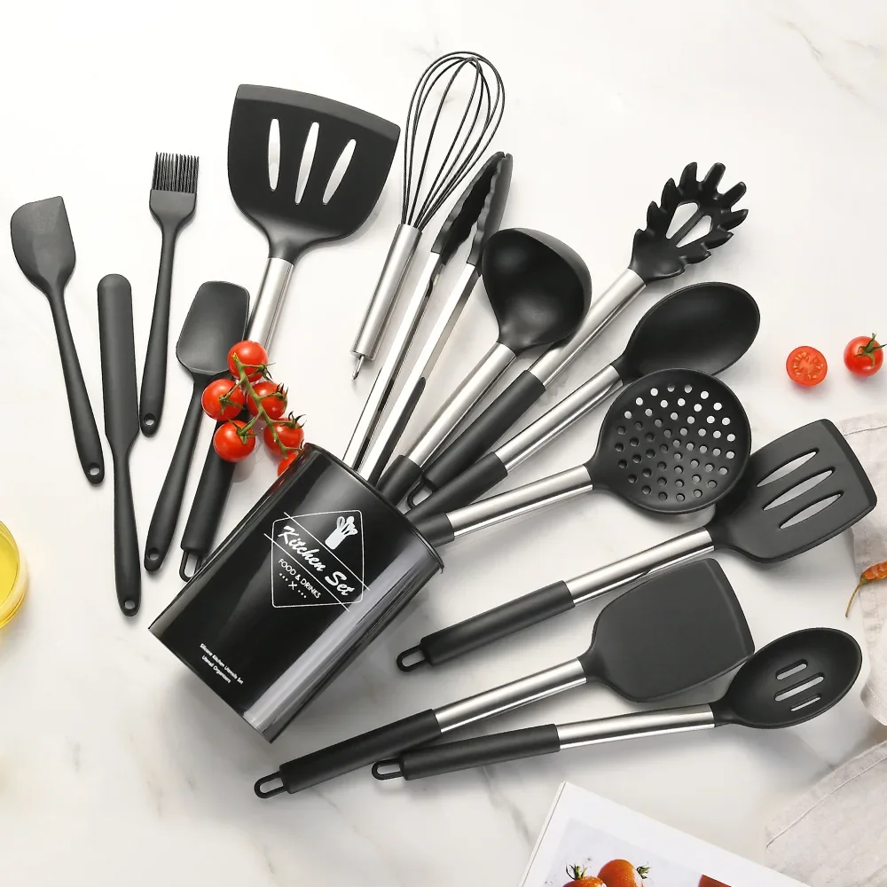12PCS Food Grade Silicone Kitchen Cookware Utensils Turner Spatula Measuring Spoons Practical Cooking Tool Kitchenware Set