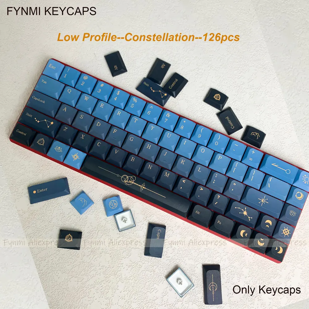 Fynmi 별자리 테마 로우 프로파일 126키 키캡 ANSI 키캡 PBT 키캡 기계식 키캡용 염료승화 프린팅