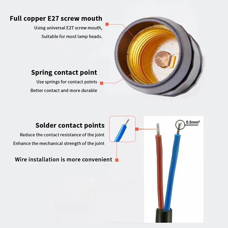 220 (V) 20/30/50/100/200CM Outdoor Waterproof E27 Lamp Holder With Power Cord Socket Industrial Farm Screw String Lamp Connector