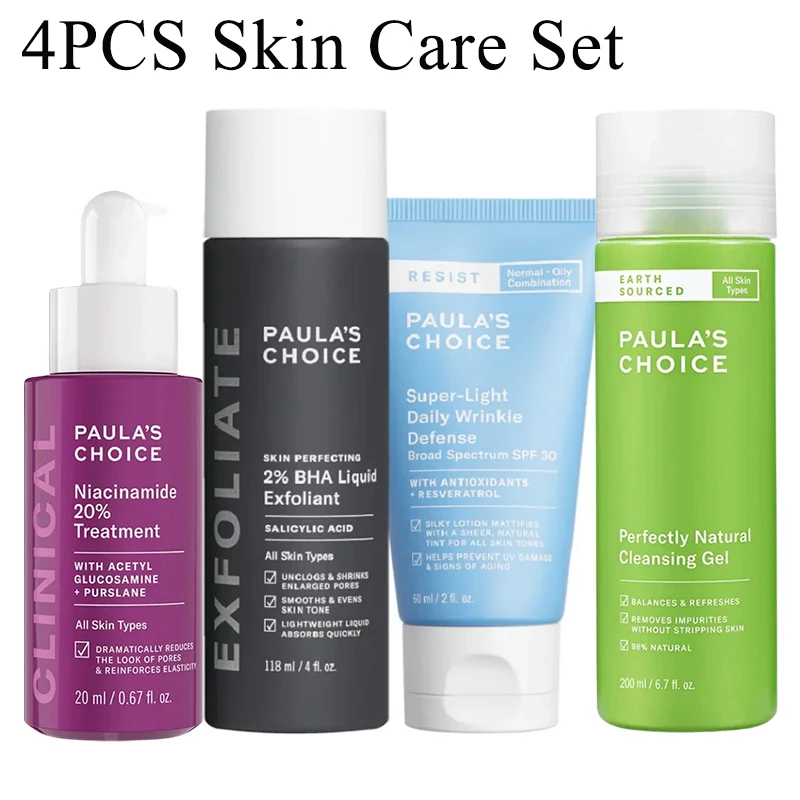 

4PCS Paula's Choice 2% BHA Liquid Exfoliation and Resistance to Ultra Light Daily Wrinkle Resistance SPF 30 Anti Acne and Pores