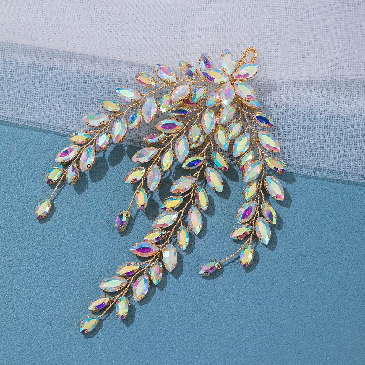 Mode Blatt Zirkon Braut Kopfschmuck Tiara Zubehör für Frauen Luxus Mädchen Kristall Haarspange Hochzeit Schmuck – Detail 5