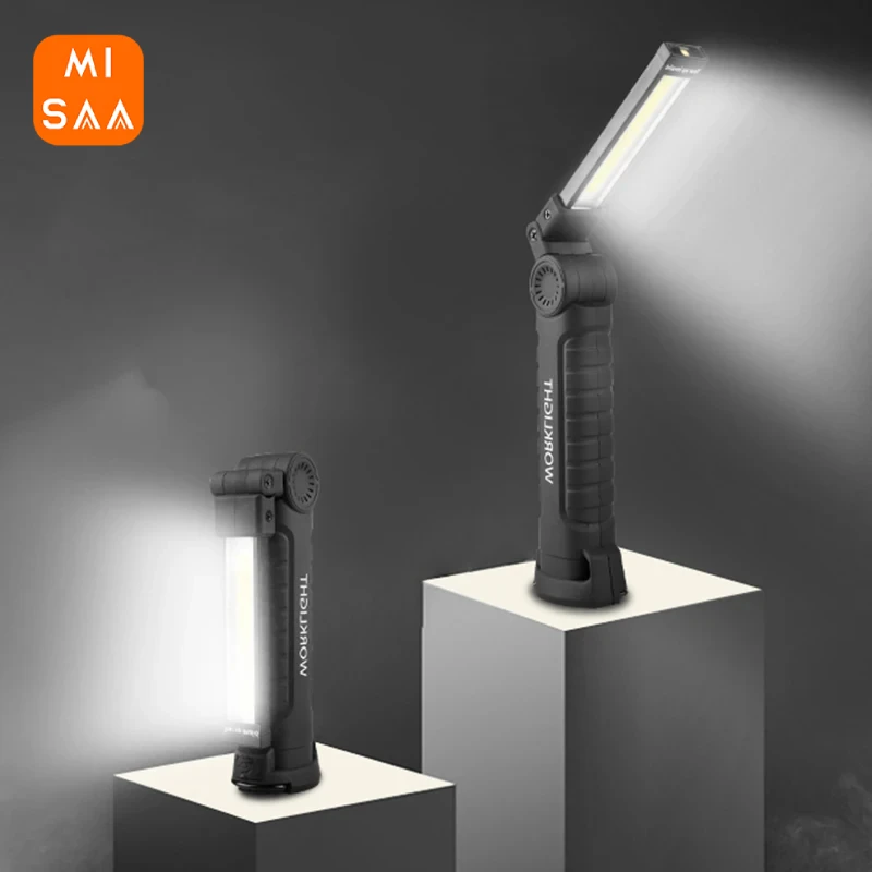 USB Rechargeable Portable COB LED Flashlight Work Light Magnetic Lanterna Hanging Lamp With Built-in Battery Lamp Torch Tool