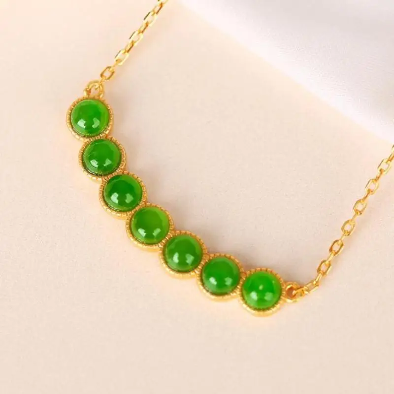 

Natural Green Jade Clavicle Chain Women Fine Jewelry Accessories Nephrite Hetian Jades Arc Pendant 925 Sterling Silver Necklace