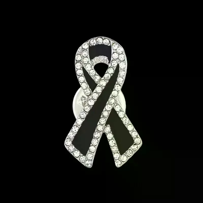 1/3/5Pcs Black Rhinestones Ribbon Brooch Funerals Memorial Pin For Woman Men Suit Dress Shirt Accessories Mourning Badge