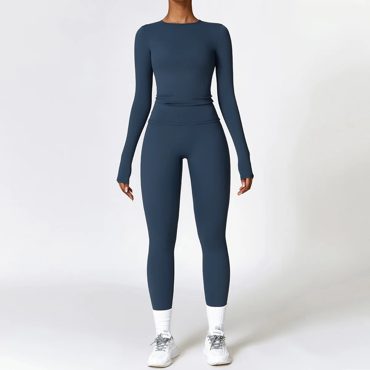 Women's 2-Piece Yoga Set: Long Sleeve Crop Top & High Waist Leggings Fitness Ensemble