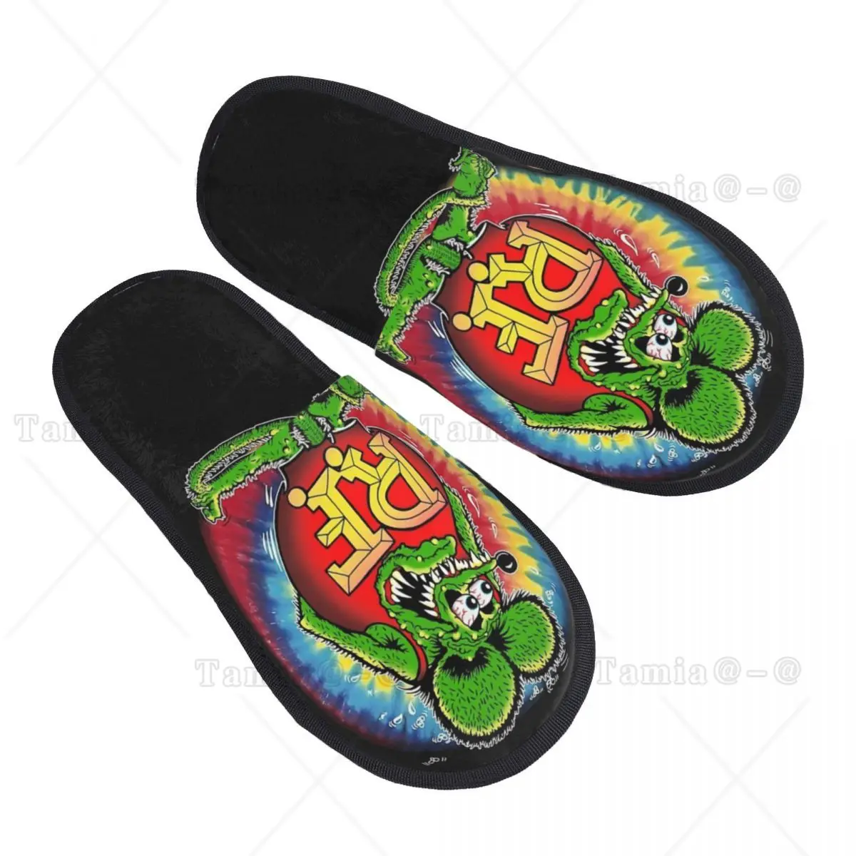 

Rat Fink Stripe Guest Slippers for Hotel Women Custom Print Comic Cartoon House Slipper
