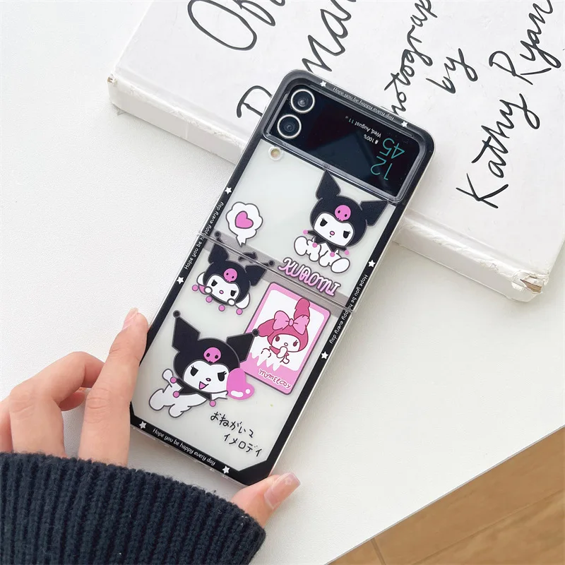 For Samsung Galaxy Z Flip 4 3 5G Cute Cartoon Kuromi Bracelet stand Holder  Case