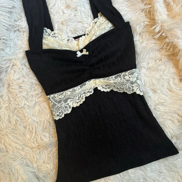 Haut court rétro Y2k des années 00, vêtements Coquette des années 90, Vintage, garniture en dentelle la plus mignonne, Camis pour femmes, esthétique Grunge, Slim Fit, gilet de lait 1