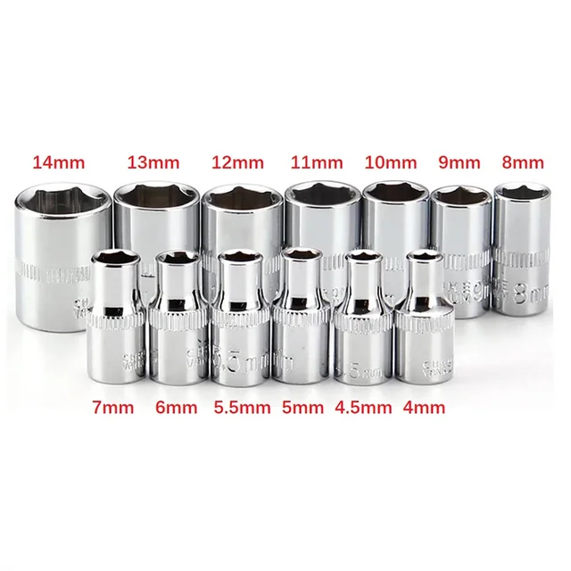 1pc 4-14mm 1/4in Head Hex Keys Socket Wrench Metric Double End Hexagons Sleeve Adapter Wrench Ratchet Spanner Tool Parts 5