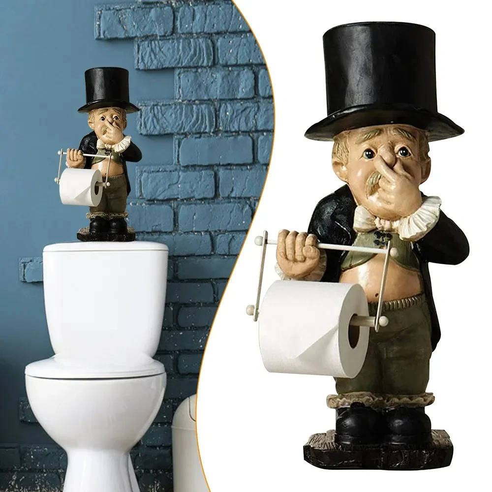 Creativo Spoof Paper Holder Statue Cute Funny Resin Butler Shape Tissue Stand Rack Scultura Decorazione Della Toilette Ornamento In Resina