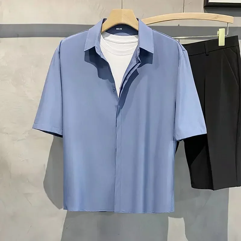 Short-sleeved White Shirt Men Summer New Anti-wrinkle Fashion Korea Casual Button Pocket Shirt Male Clothing Loose Top 3