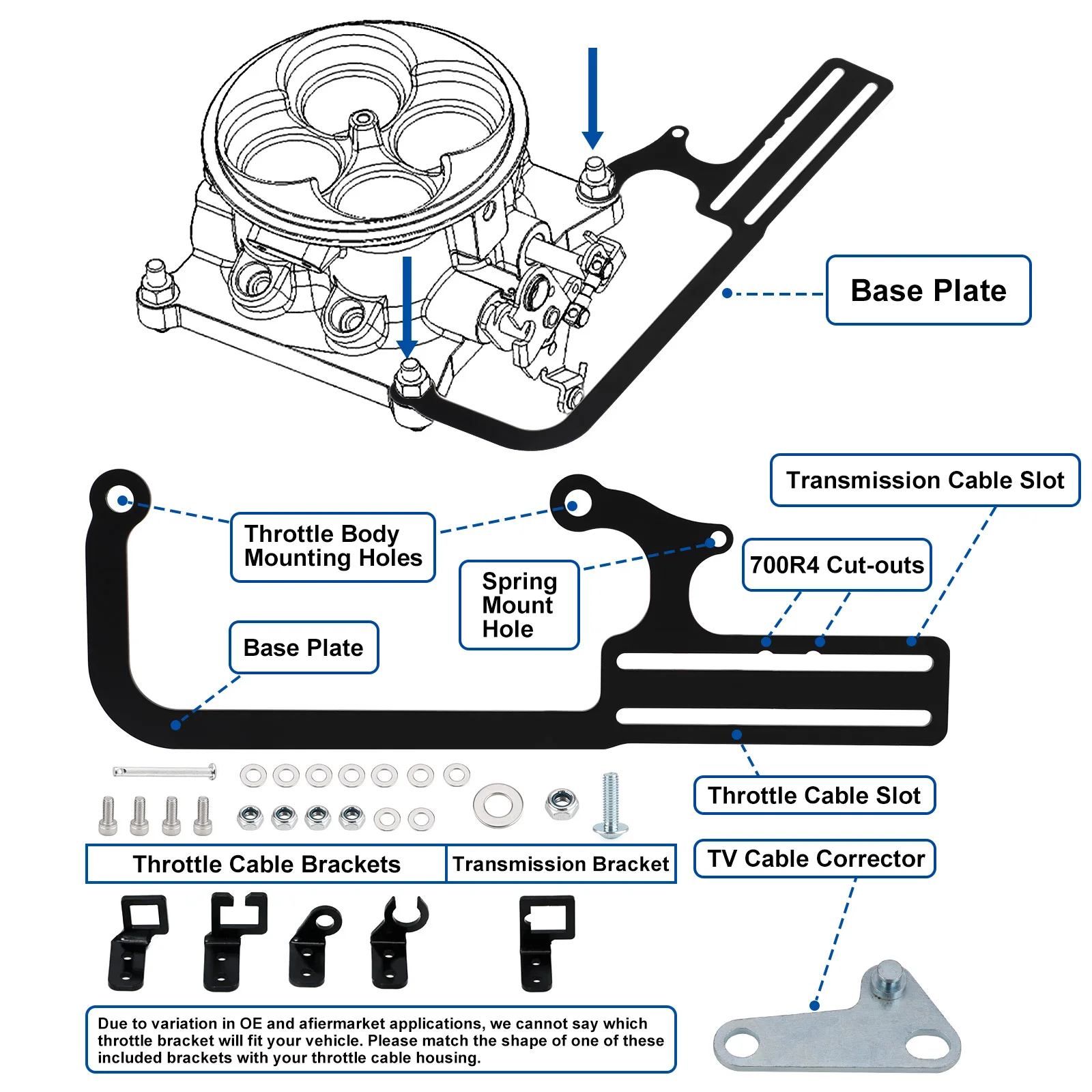 Transmission Throttle Cable Kit For EZ-EFI For Automatic Transmission TV Cables GM 700R4 Transmissions Throttle Cable Mount Bracket Cable Mounting Kit 304147