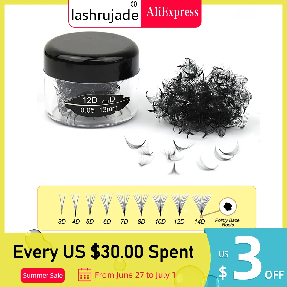 100/300/500 Loose Fans Thin Pointy Base Premade Fans Lash Russian Volume Sharp Narrow Stem Cluster Eyelash Extensions Faux Mink