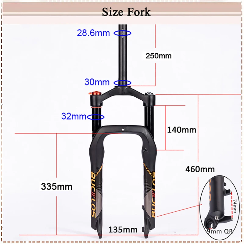 BUCKLOS MTB Fork Bicycle Fat Fork 20'' 4.0 Inch Air Suspension Mountain Bike Beach Snow Bike Fork Fat Tire 140mm MTB Bike Part