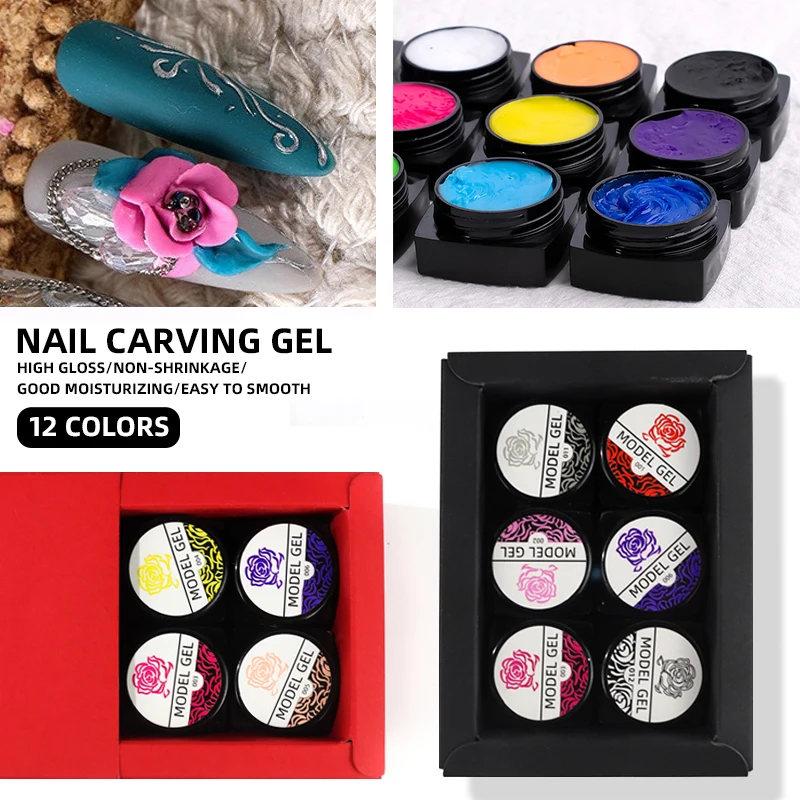 3D4DCarvingGelForNailArt12PcsPaintingGelNailsAccesories