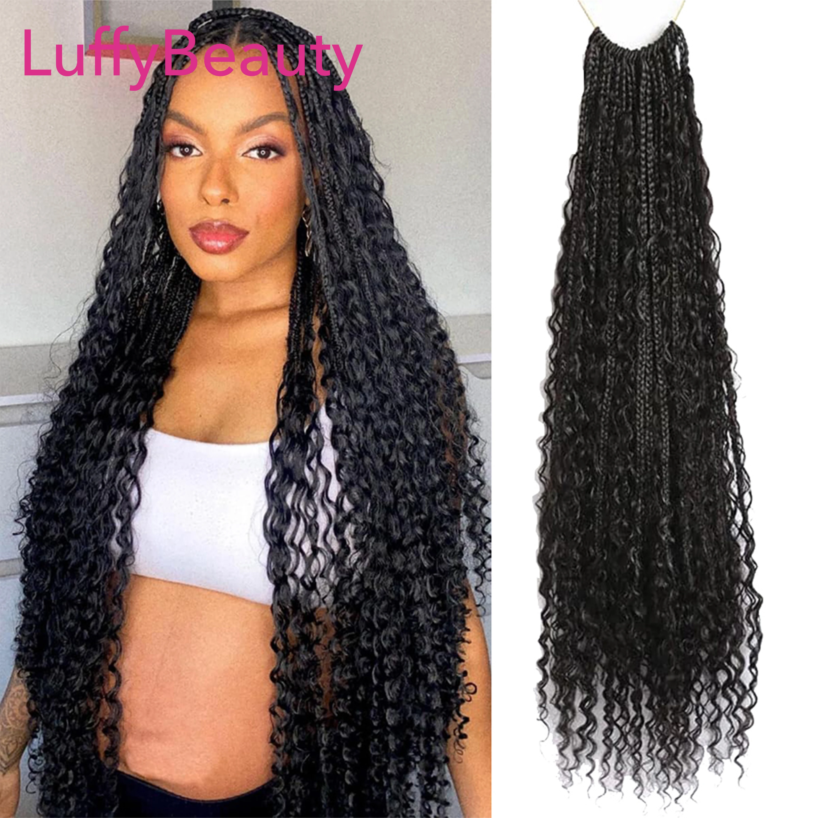 

Pre-Looped Braiding Hair Crochet Boho Braids Goddess Human Hair Curly Full Ends Hair Extensions For Black Women 14-30inches