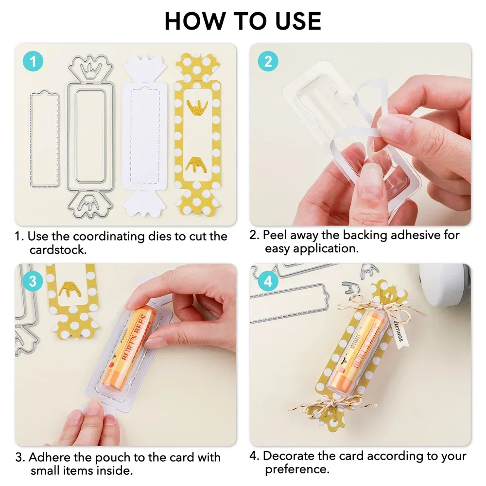 Plastic Clear Rectangle 3D Domes and Tag Candy Die Self-Adhesive Lip Balm Pouches Money Holder 20pcs/Pack for DIY Craft GiftCard (shaker domes set)