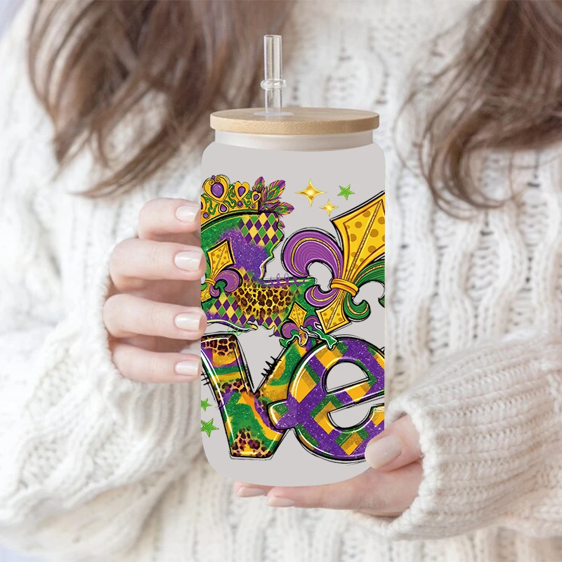 UV DTF Transfer Sticker Mardi Gras For The 16oz Libbey Glasses Wraps Bottles Cup Can DIY Waterproof Decals D9530