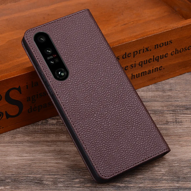 Hot Sales Luxury Genuine Leather Flip Phone Cases For For Sony Xperia 1 V Pro-i Leather Half Pack Phone Cover Case Shockproof