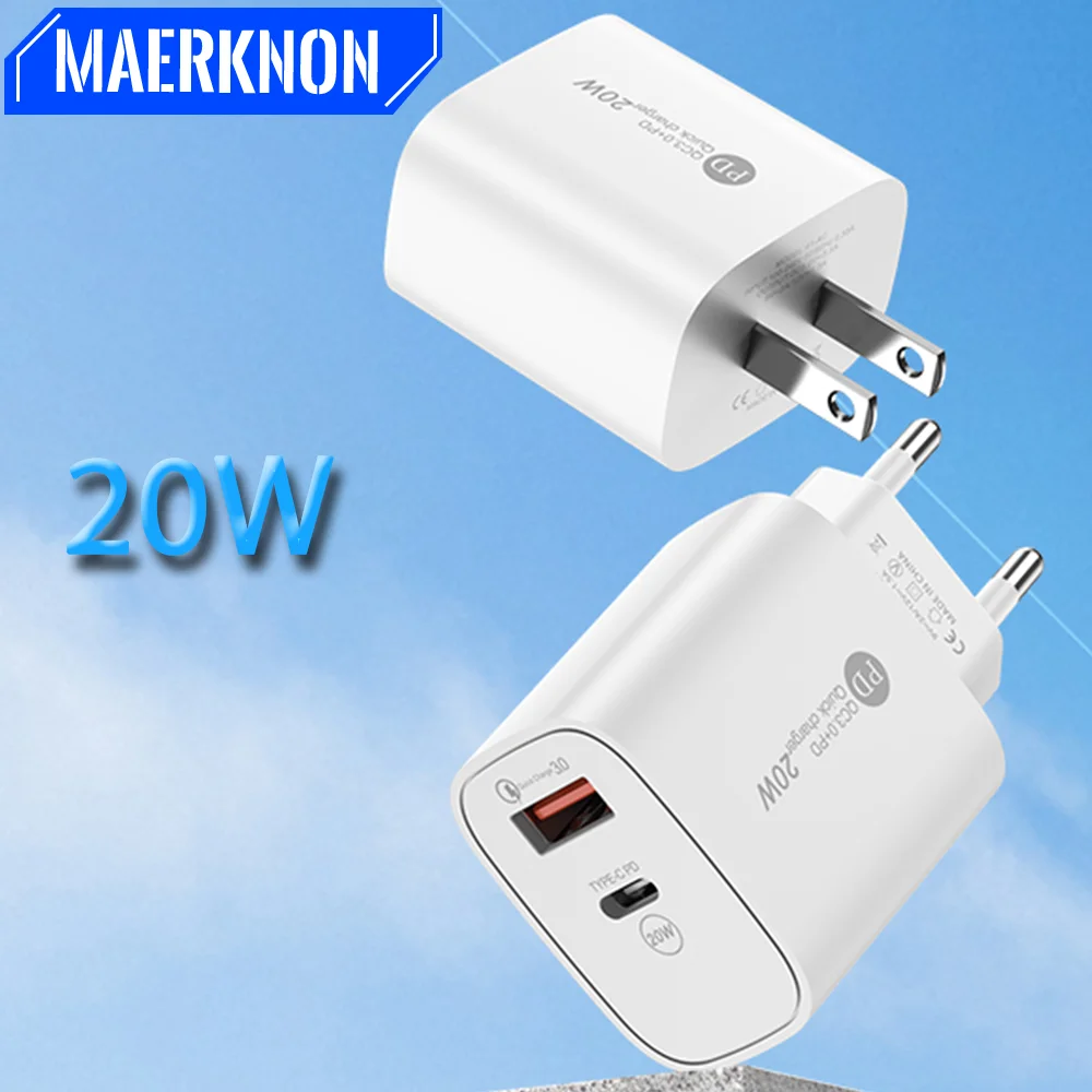 

20W PD Fast Charger Quick Charge 3.0 Dual Port USB Type C For iPhone 14 pro max 13 Xiaomi 13 Huawei P40 Samsung Redmi oneplus 11