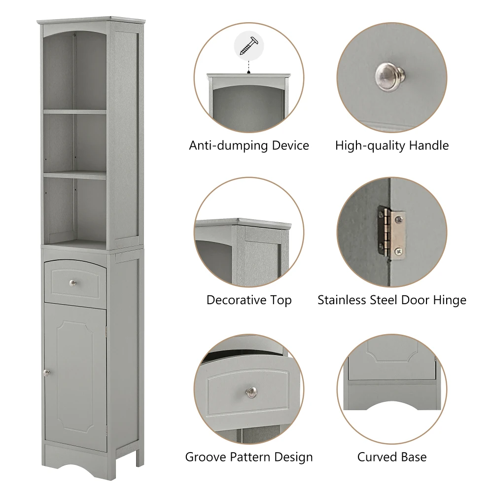 Tall Bathroom Cabinet, Freestanding Storage Cabinet With Drawer, MDF Board, Adjustable Shelf, Grey 5