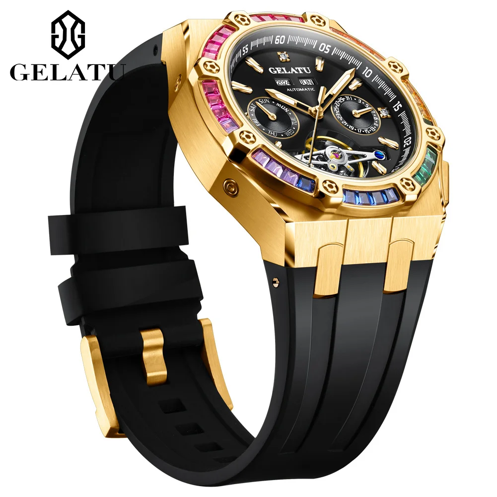 GELATU 6022 Automatic Watch Man Date Luxury Business Mechanical Watch For Men Hollow Big Dial Waterproof Fashion Men Wristwatch