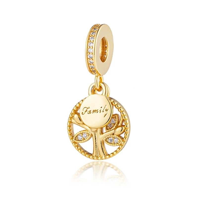 New Gold Daisy Safety Chain Family Tree Lucky Clover Cherry Blossom Clip Charm Bead Fit Original 925 Silver Bracelet DIY Jewelry 2