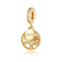 New Gold Daisy Safety Chain Family Tree Lucky Clover Cherry Blossom Clip Charm Bead Fit Original 925 Silver Bracelet DIY Jewelry 2