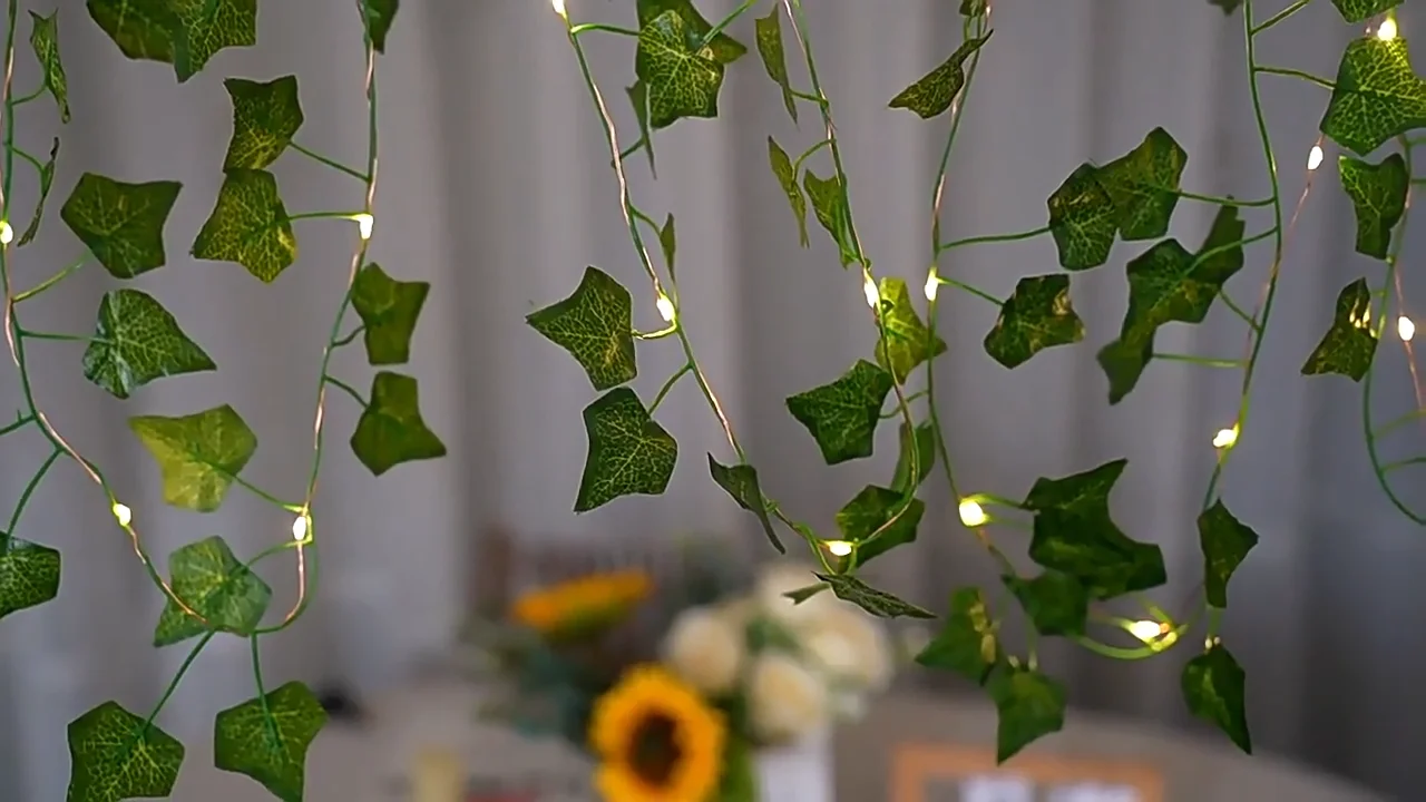15 Feet Magical Ambiance Artificial Vine Fairy Lights: Flower Green Leaf Design