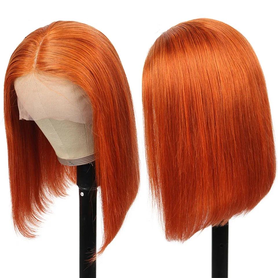 Ginger Orange Straight Bob Wig 13X6X1 Lace Front Wigs For Women Ombre Blond Color Wigs Peruvian Remy Hair Short Bob Human Hair