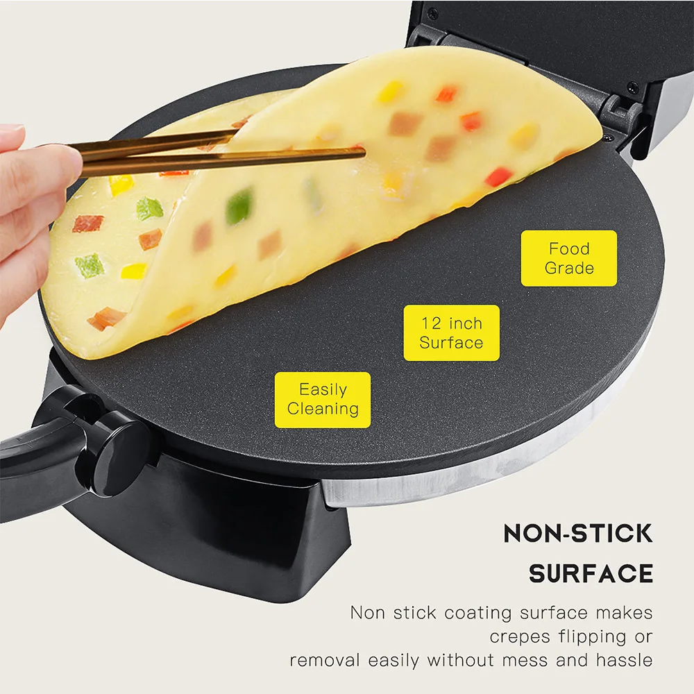 Household 1500W Electric Roti Maker Uniform Heating Non-Stick Adjustable Firepower Tortilla Quesadilla Baking Crepe Pan Maker 4