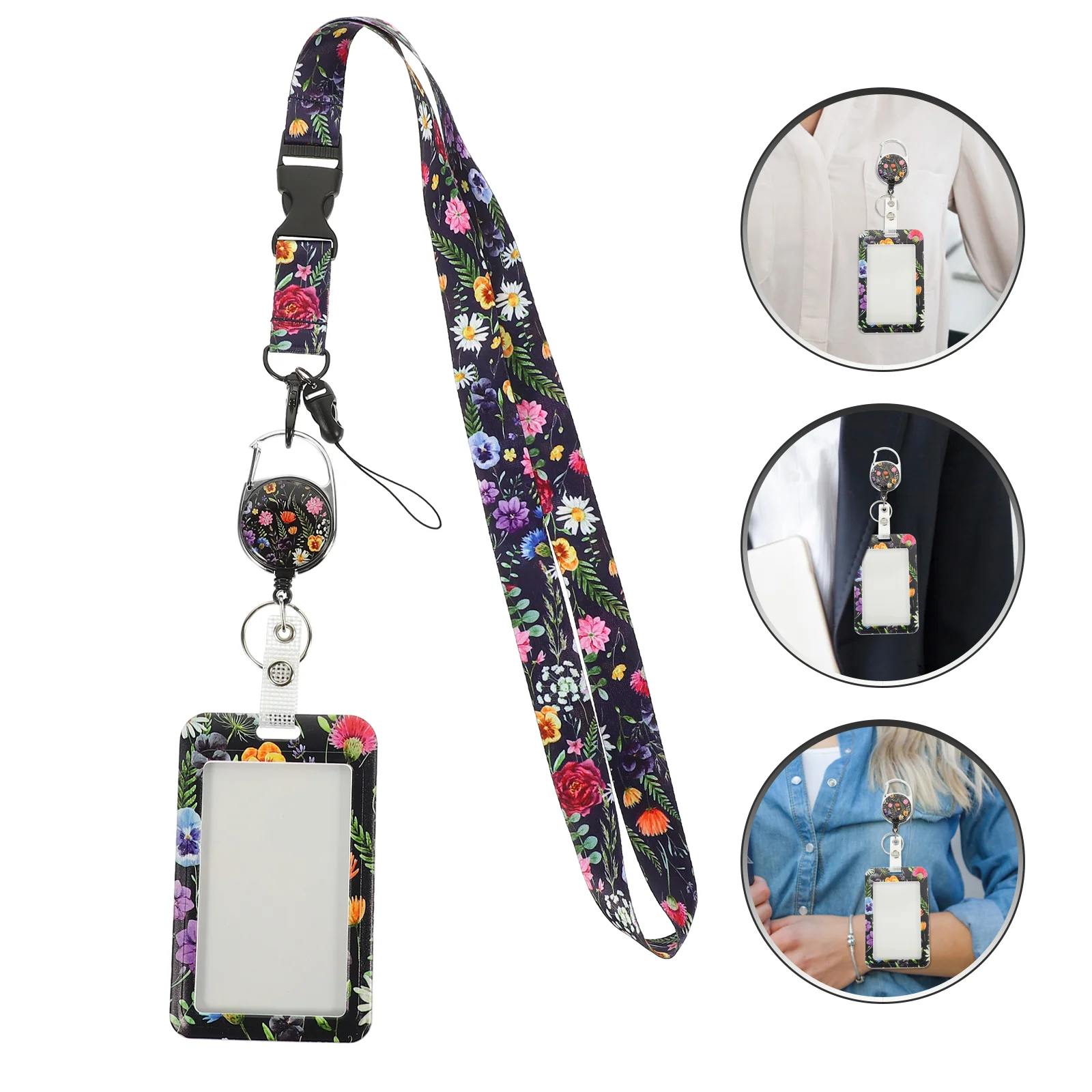 

ID Card Sleeves with String Portable Cards Flower Pattern Sleeve Adorable Student Badge Credit Cover Work Sleeves