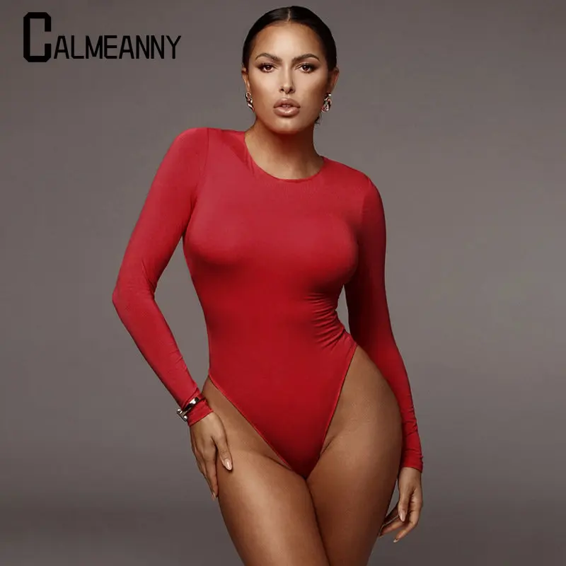 

Spring Autumn Fashion Leisure Long Sleeve Sexy O-neck Bodysuit Bodycon Lady Solid BodyMujer Women Party Jumper Buttons Outfits