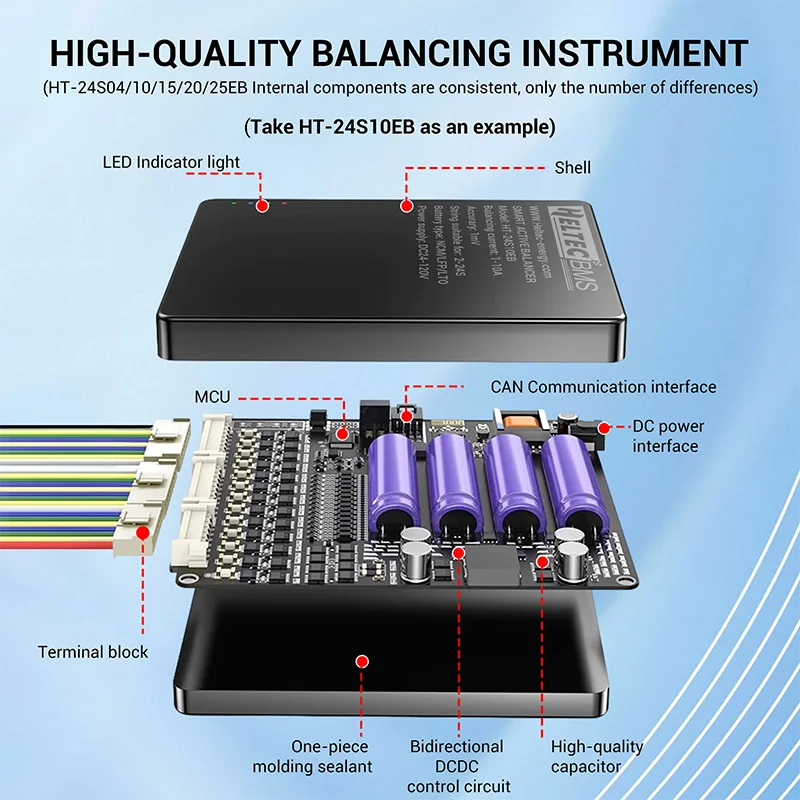 4A/10A/15A/20A Smart Active Balancer 2-24S Lifepo4 / Li-ion/ LTO Battery Equaliz