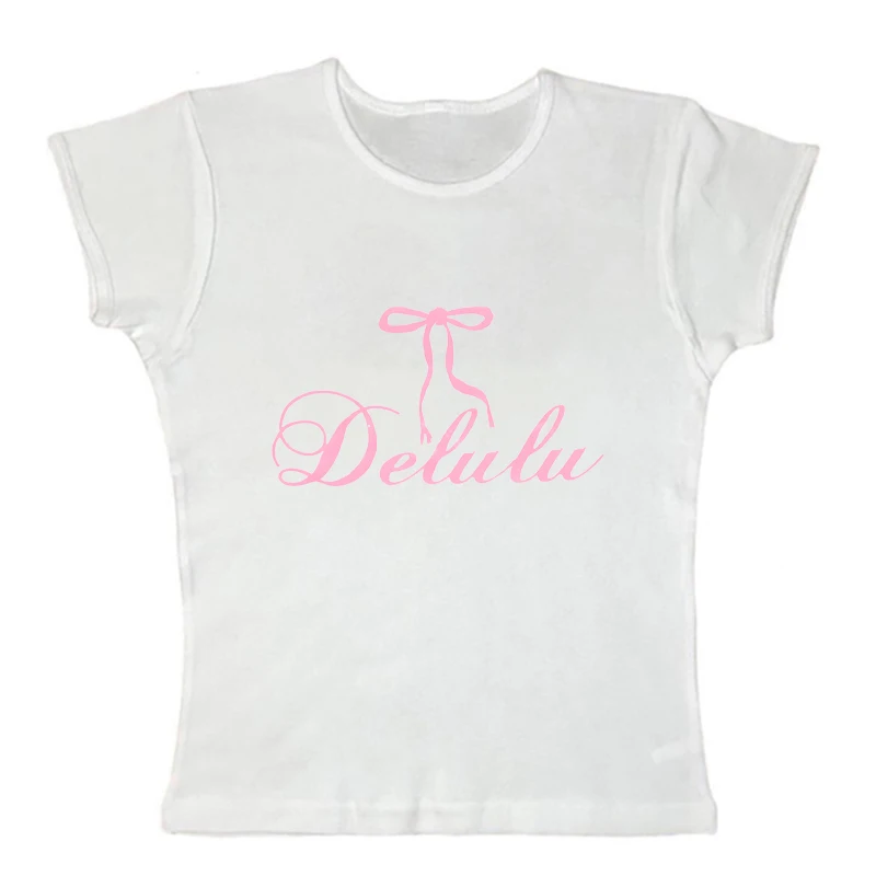 

Y2k Short Top High Street Casual Harajuku Aesthetic Bow Pattern Printed Short Sleeve T-shirt Punk Retro Top Grunge Baby T-shirt