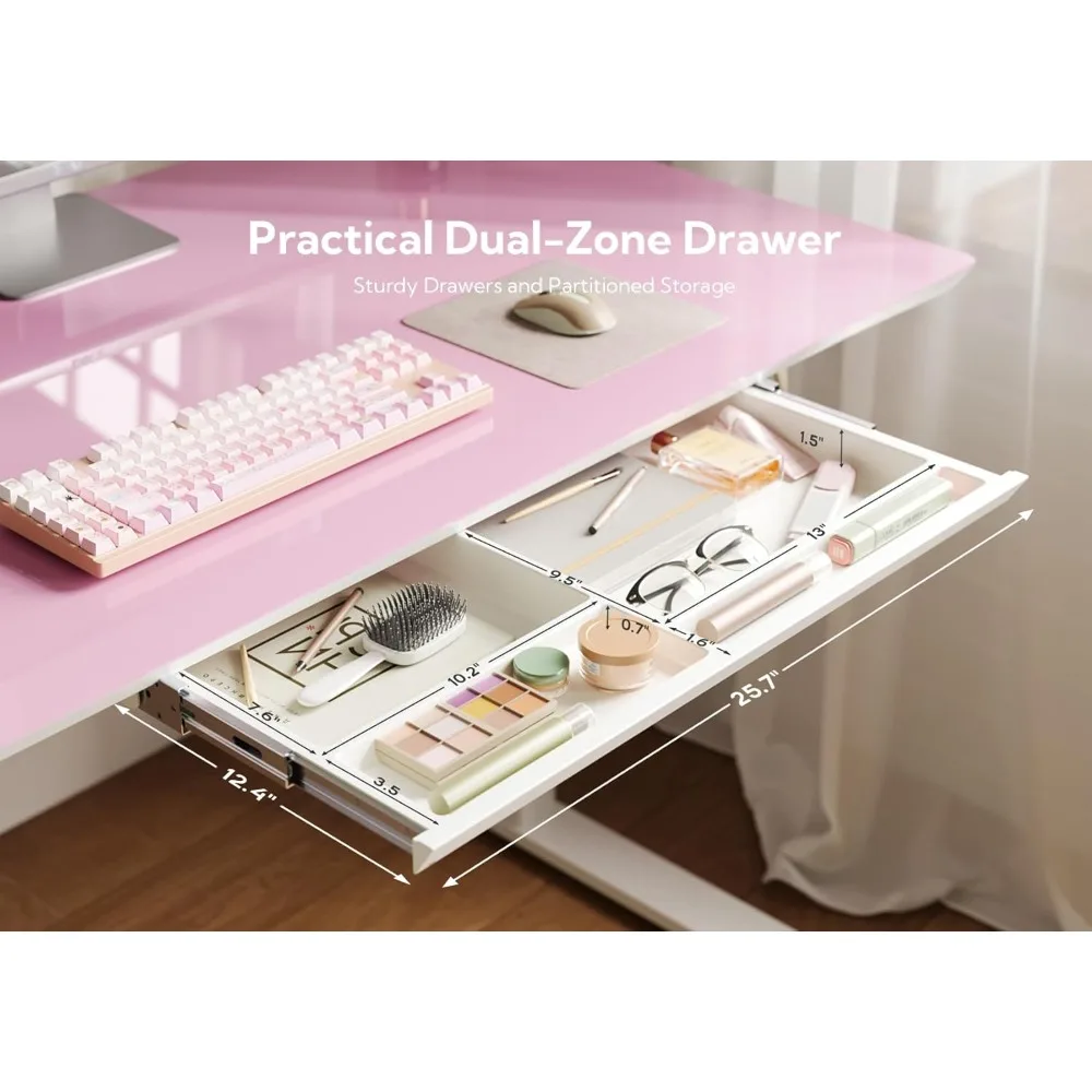 "55" ergonomic adjustable height desk with storage drawers in morandi powder finish"