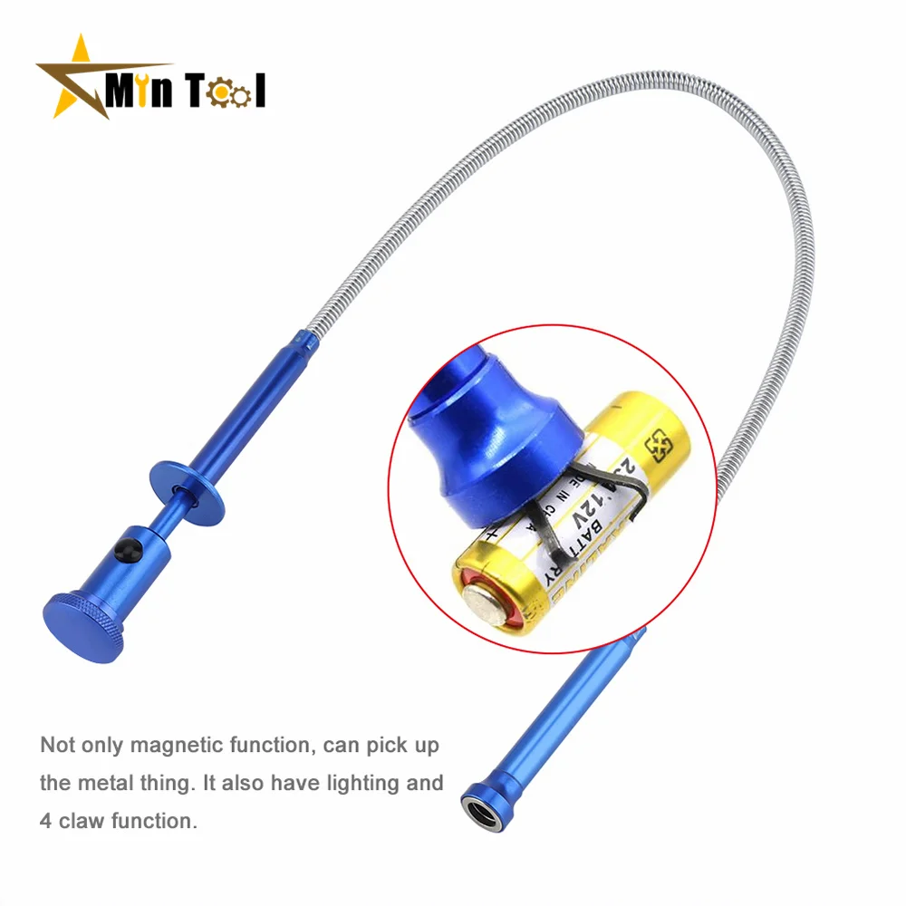 Magnetic Grapple 4 Claw Flexible Toilet Gadget Pick Up Sewer Cleaning LED Light Spring Rod Stretchable Magnet Picker Hand Tool