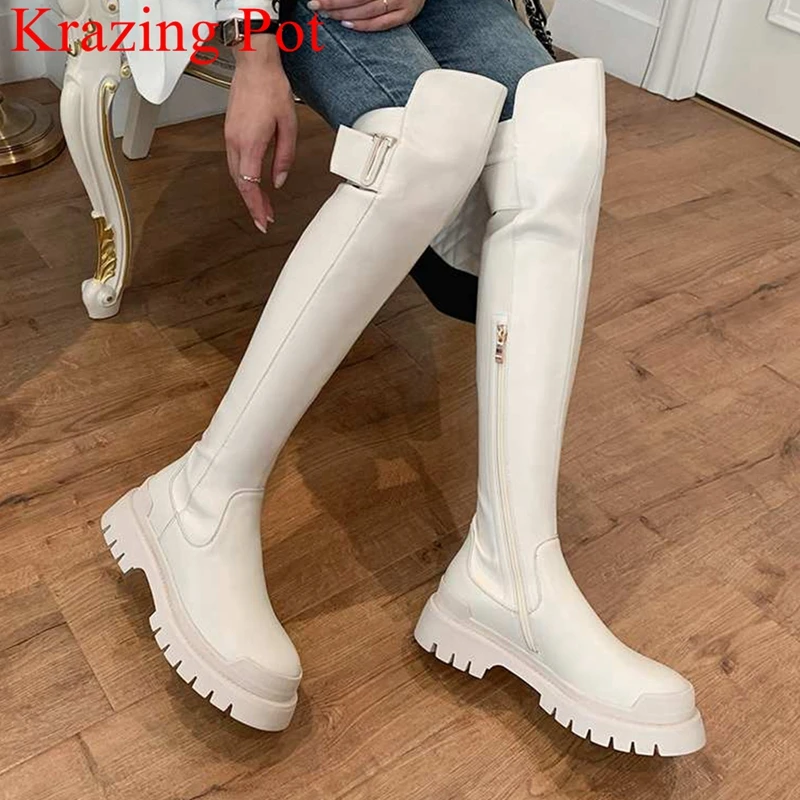

Сапоги-чулки из натуральной кожи на платформе, большие размеры